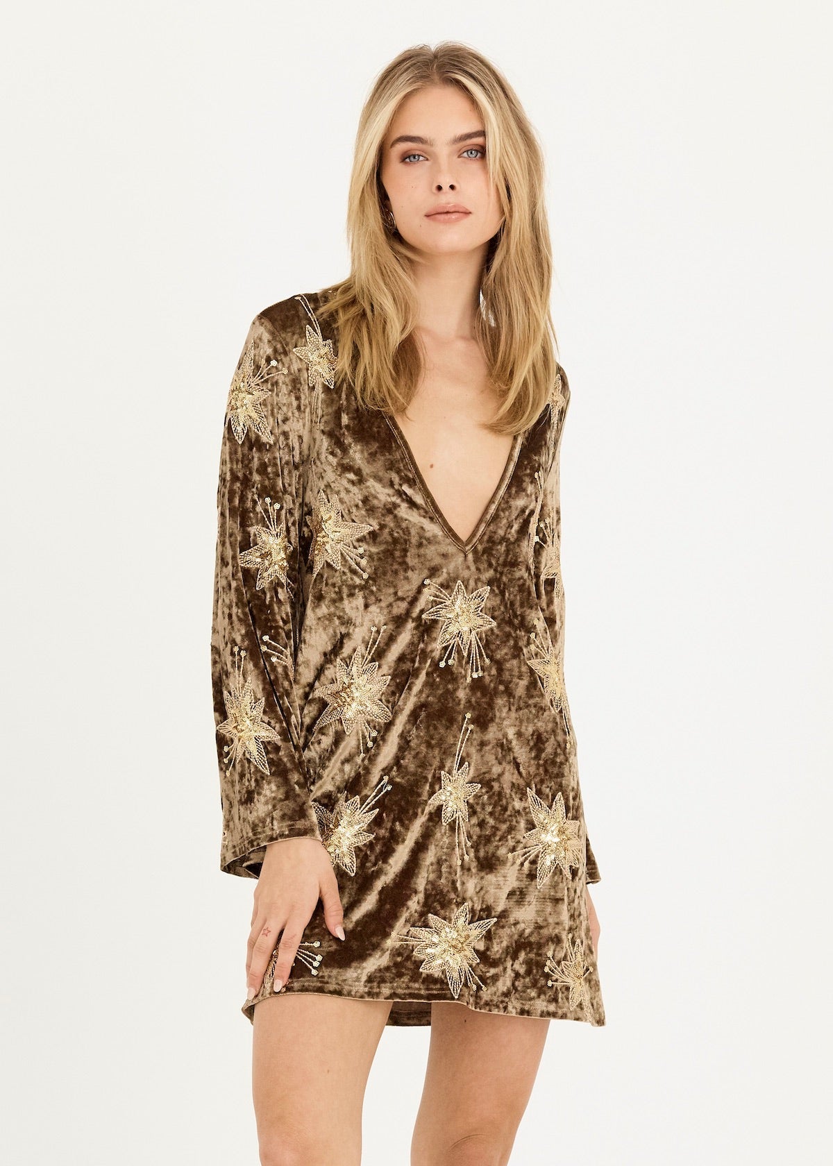 Le Rumi Linen Cotton Tan Neutral Front Tie Mini Dress main image 1