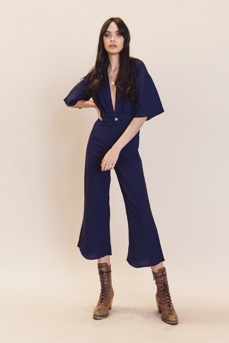 株安 HYKE 2023SS LINEN JUMPSUIT NAVY - パンツ